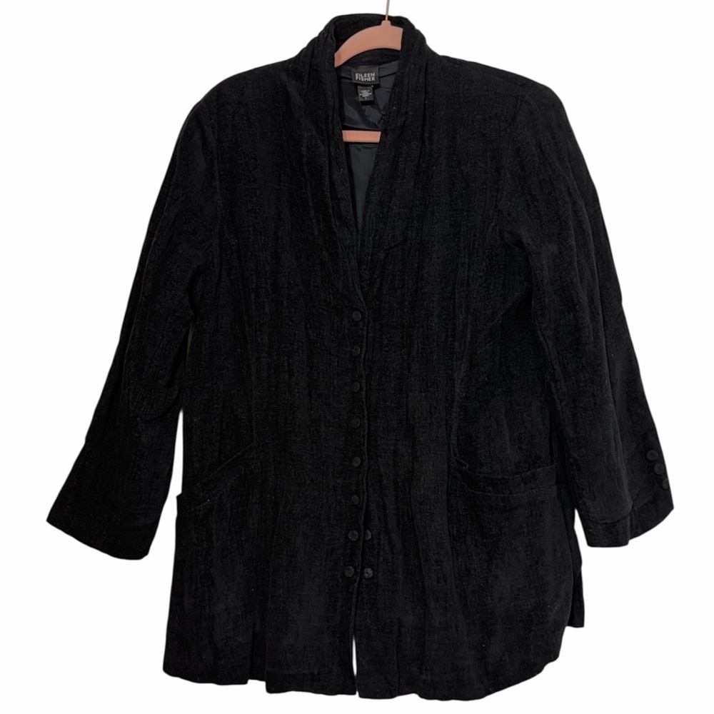 eileen fisher cotton canvas lagenlook button down jacket stand collar L